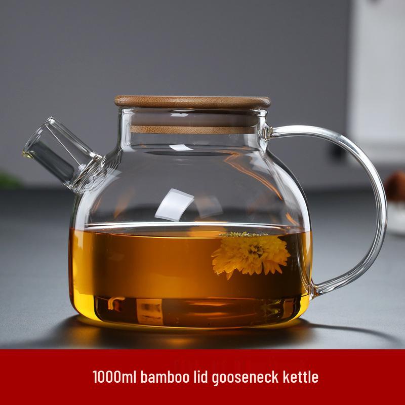 Heat-Resistant Borosilicate Glass Kettle with Bamboo Lid for Hot or Cold Water