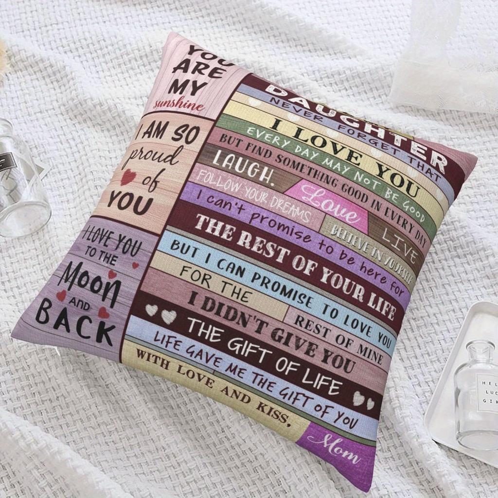 1Pc Mother To Daughter Gift Pillow Case Zipper Closure, Machine Washable | Suitable For Sofa Living Room Home Decoration,