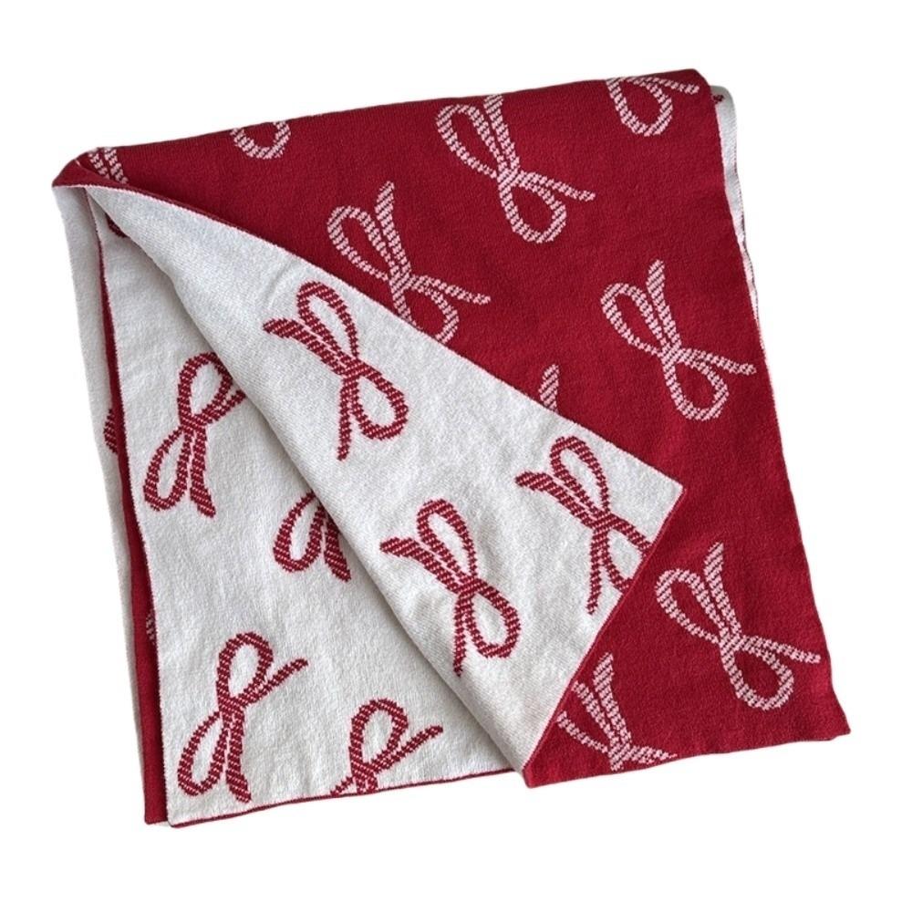 Korean Style Imitation Wool Scarf Two-sided Winter Shawl Fashion Bow Scarf  Gift