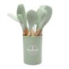 12Pcs Wooden Handle Silicone Kitchen Utensils Silicone Kitchen Utensils Non-stick Pan Cooking Spatula Baking Storage Tool