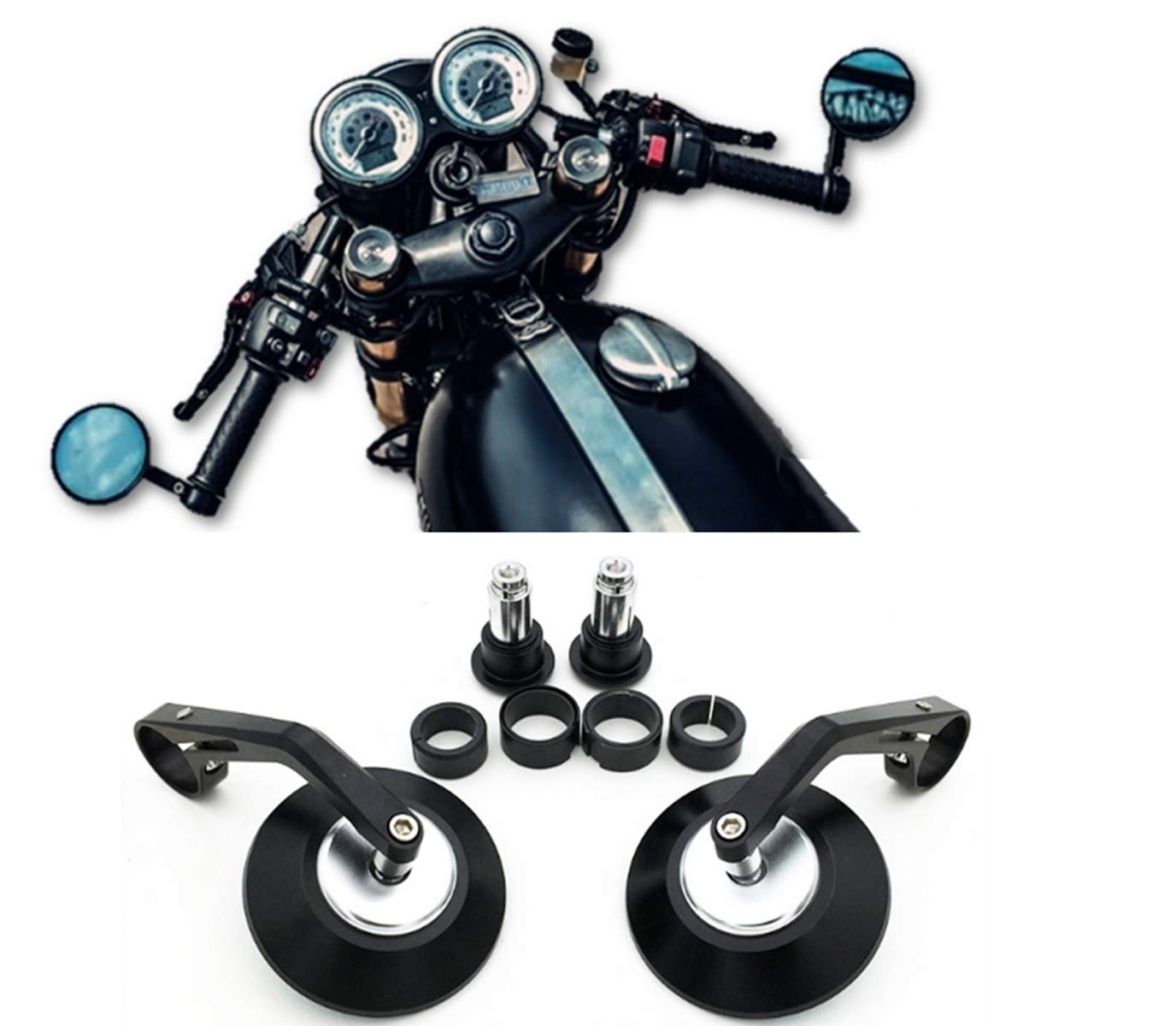 

world Imp Motor CNC Bar End Mirrors, Universal Motorcycle Mirrors, Aftermarket, Anti-Reflective, Round, Silver