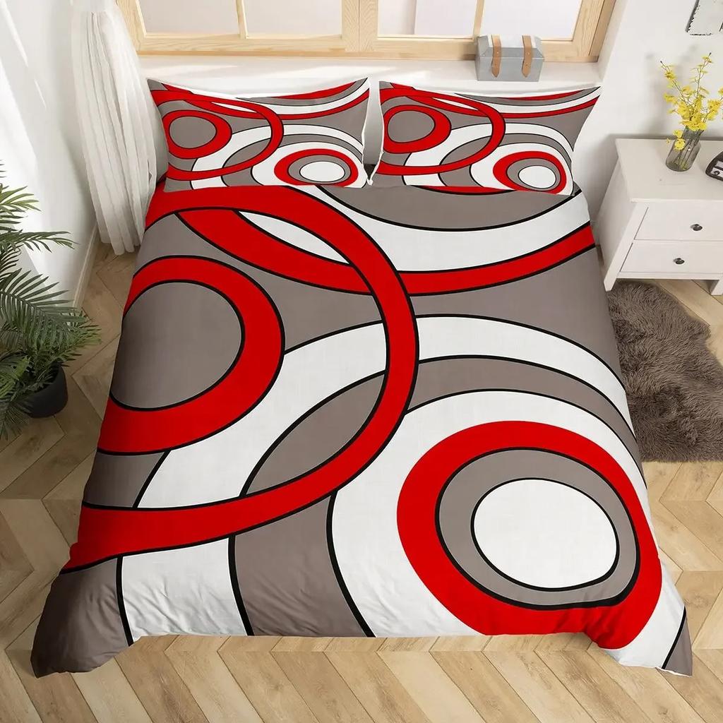 Circle Duvet Cover Geometry Bedding Set Abstract Swirls Stripe Line Art Comforter Cover Retro Patchwork Geometric Bed Set