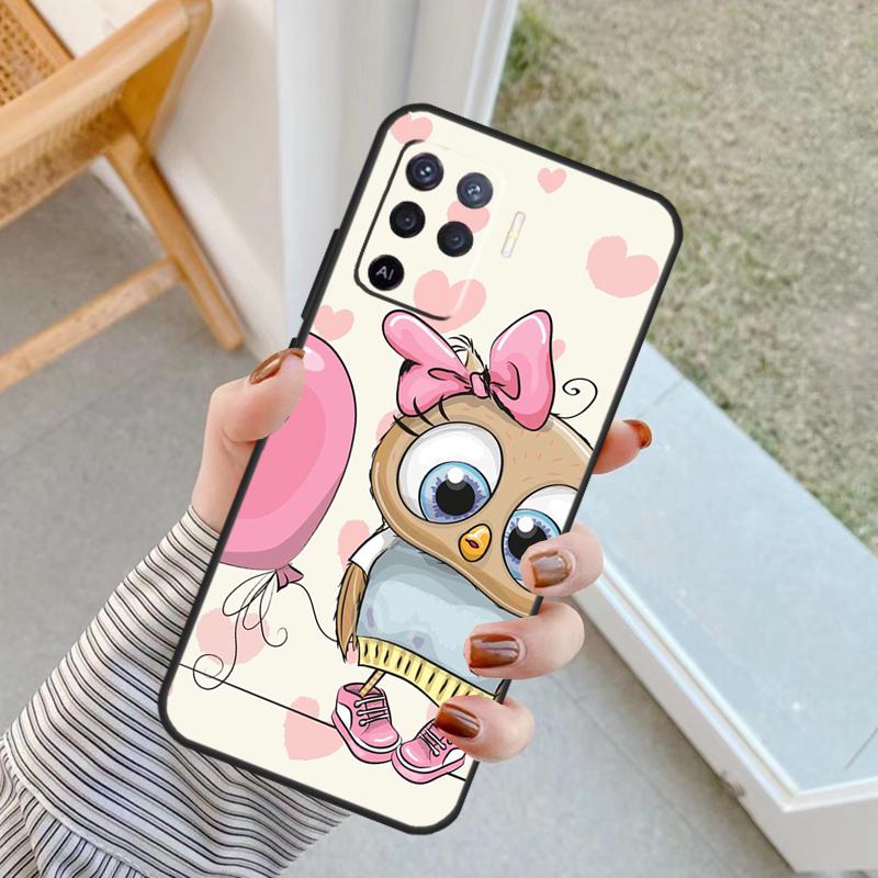 Cute Cartoon Owl Case For Oppo A60 A80 A40 A17 A57 A77 A74 A54 A94 A78 A98 A18 A38 A58 A96 A76 A16 A15 A5 Pro