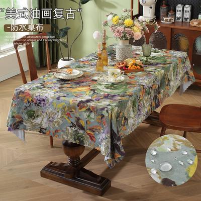 American Oil Painting Style Tablecloth Waterproof And Oil-Proof Leave-In Wave Lace Decoration Atmosphere Tablecloth Restaurant Home Bed And Breakfast