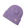 Solid Color Crystal Pearl Bow Beanie Warm Pullover Hat Fashion Knit Hat  Outdoor