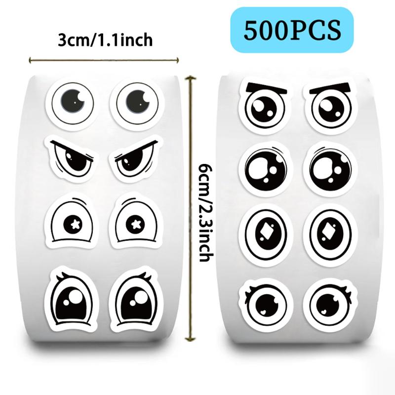 

500Pcs Cute Cartoon Eye Stickers Roll Assorted Expression Decals For DIY Craft, Classroom School Teacher Stationery Book Decor