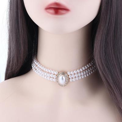 Multi-layer Retro Pearl Necklace Clavicle Chain Pearl Choker Retro Pearl Pendant  Wedding Bride