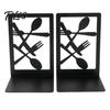 Wear Resistant Bookends 1 Pair Kitchen Metal Decorative Bookend for Shelves, Heavy Duty Non-Skid Book Dining Room Holder Stand, Black Support Stopper