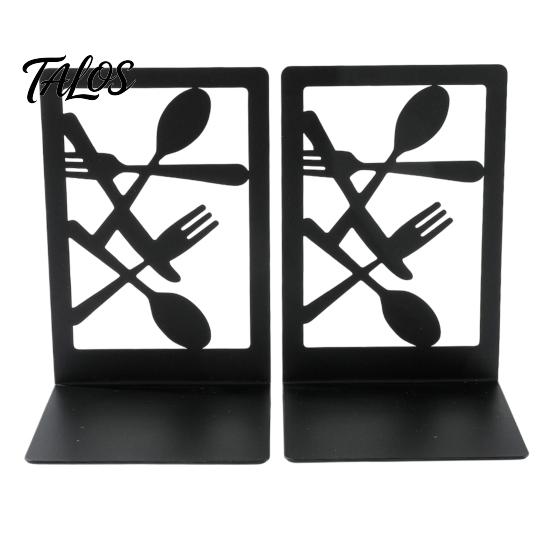 Wear Resistant Bookends 1 Pair Kitchen Metal Decorative Bookend for Shelves, Heavy Duty Non-Skid Book Dining Room Holder Stand, Black Support Stopper