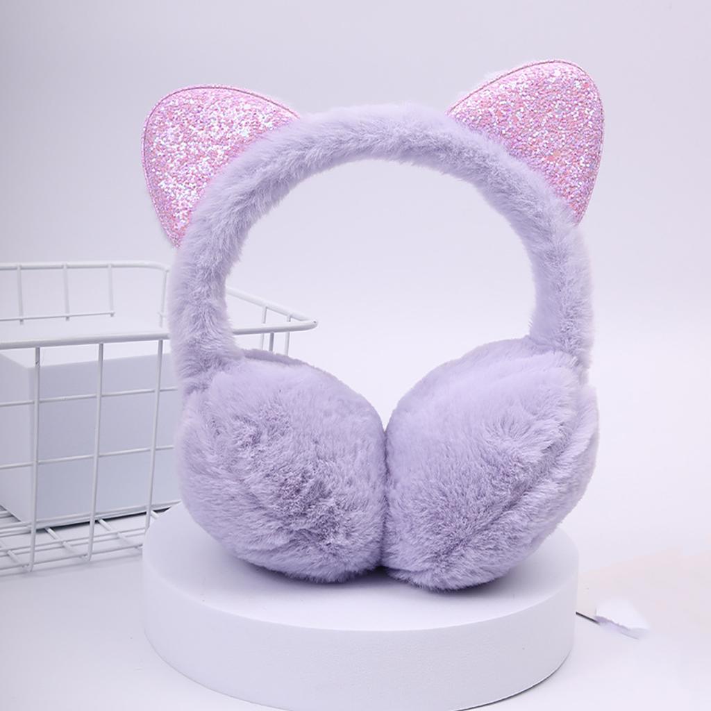 Winter Plush Ear Muffs with Glitter Cat Ears Soft Warm Ear Covers Adjustable Headband for Outdoor Use