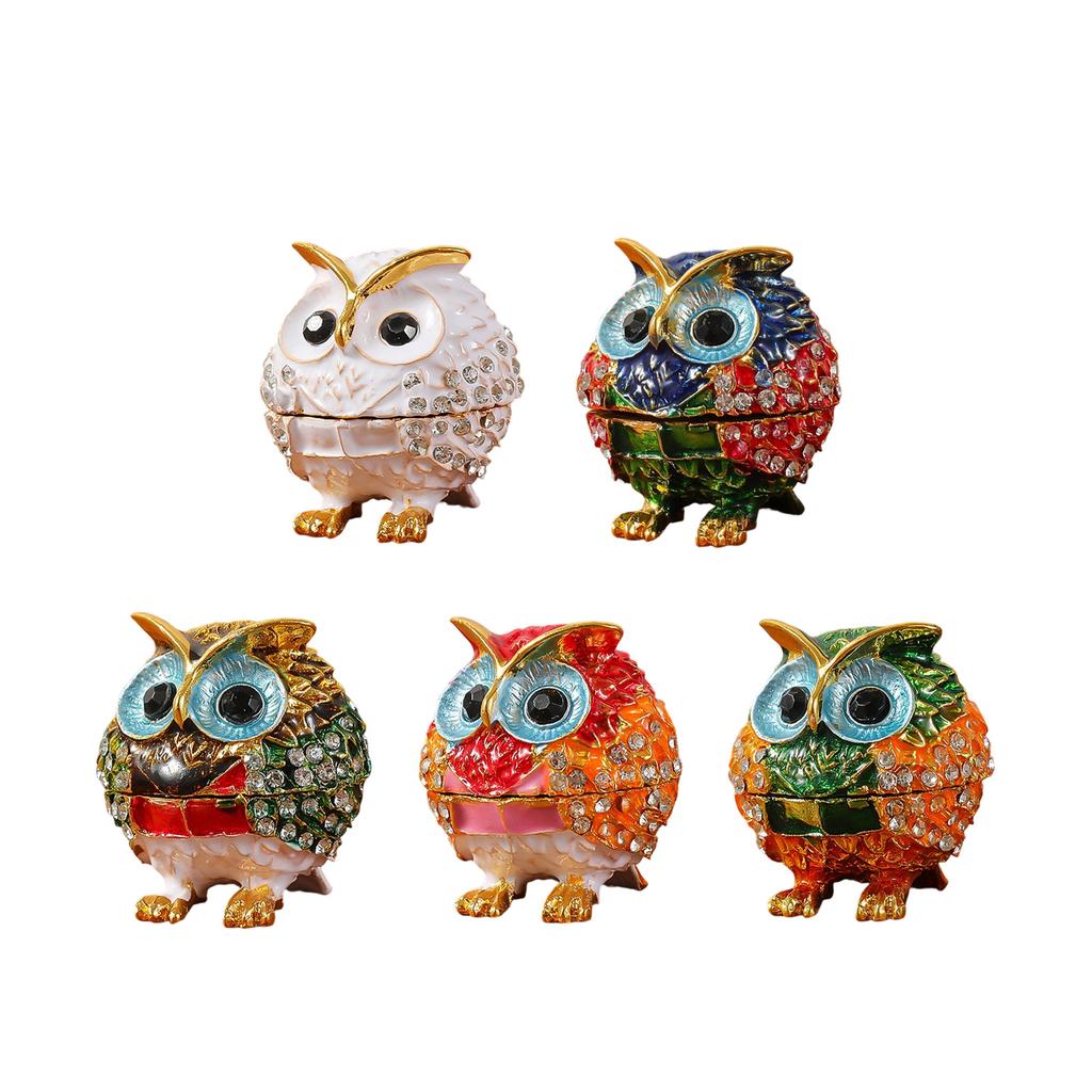 Crystals Covered Owl Inspired Jewelry Storage Case Sturdy Alloy Construction for Earring Collections