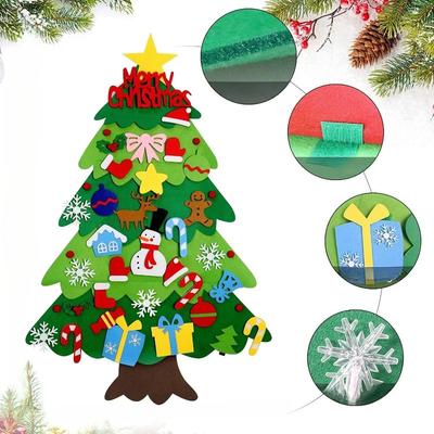 DIY Felt Christmas Tree Kit with Ornaments Xmas Holiday Decor Santa Claus Gift New Year Door Wall Hanging Decoration