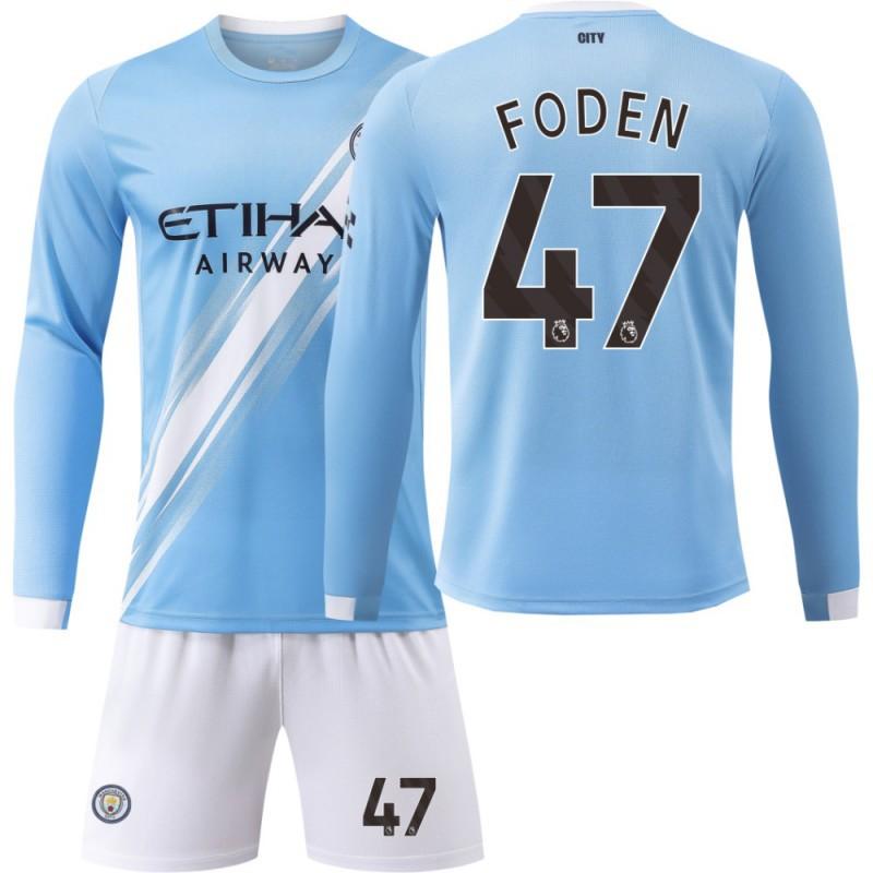 2324 Manchester City's Home Long-sleeved No. 9 Harland 17 De Braunet 10 Gralish Football Uniform Correct Jersey