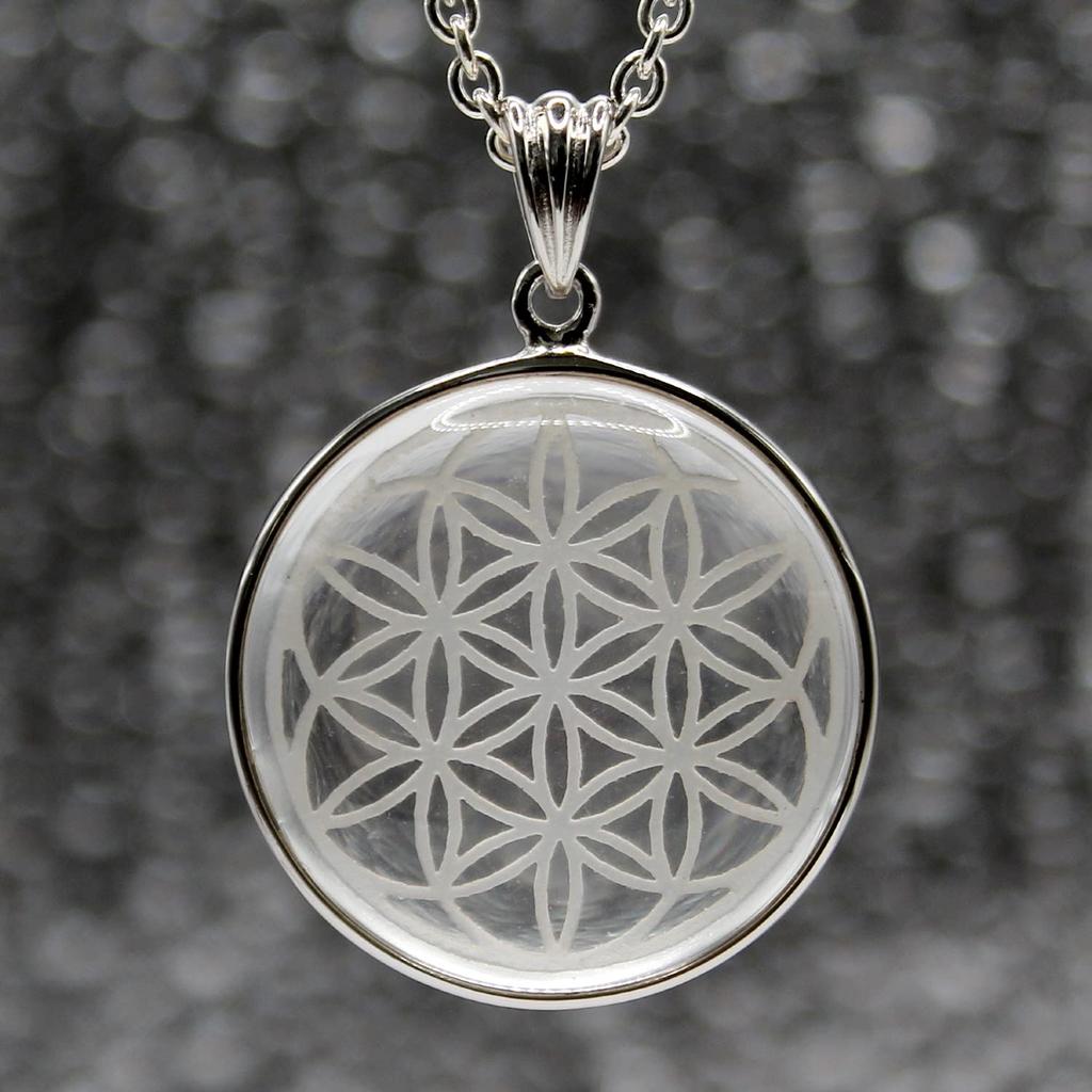Flower of Life Divine Geometry Flower of Life Crystal Pendant Top In Silver 925