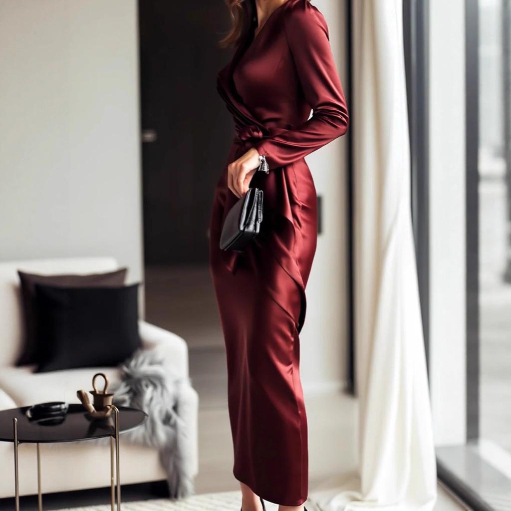 Neues langes Abendkleid für Damen im Frühling und Sommer: Langes A-Linien-Kleid mit tiefem V-Ausschnitt und taillierter Silhouette für elegante, formelle Anlässe