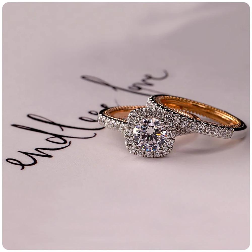 

2025 Hot Sale Wedding Bridal 2PCS/Sets Rings for Women Rose Gold Color Inner Romantic Engagement Proposal Girlfriend 6 белый