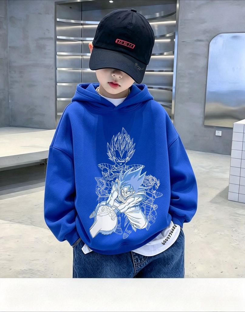 Japanese style Kids Hoodie Autumn Winter Dragon Ball Vegeta Character Print Pullover Sweatshirt Casual Long Sleeve Hooded Tops