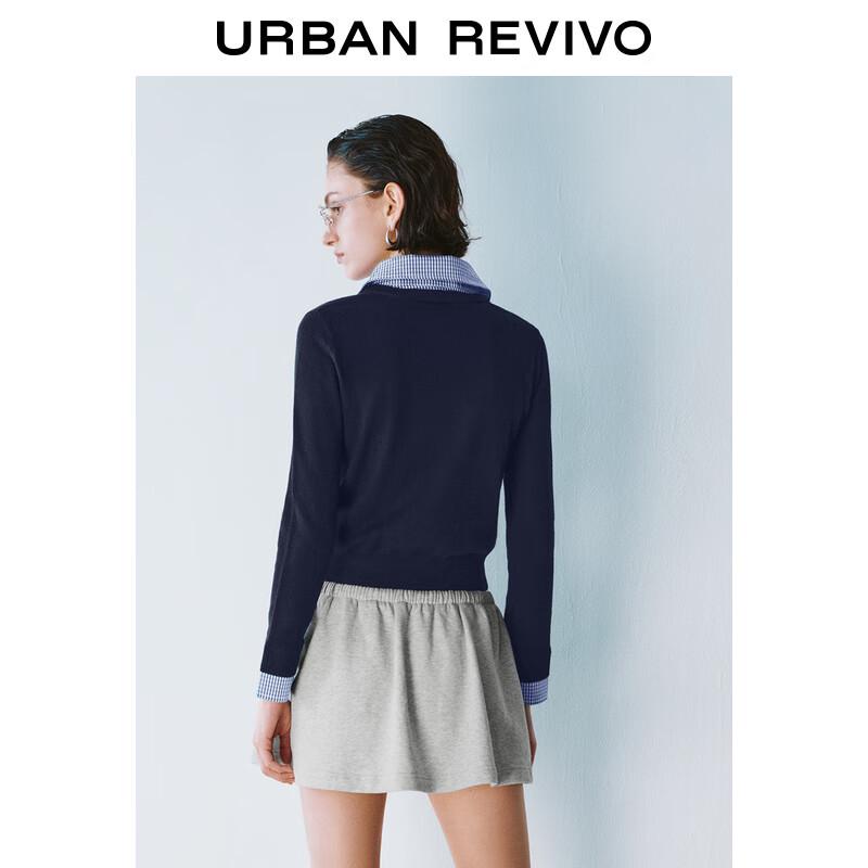 UR 2025 Spring Women's Academia Style Spliced Plaid Knit Sweater