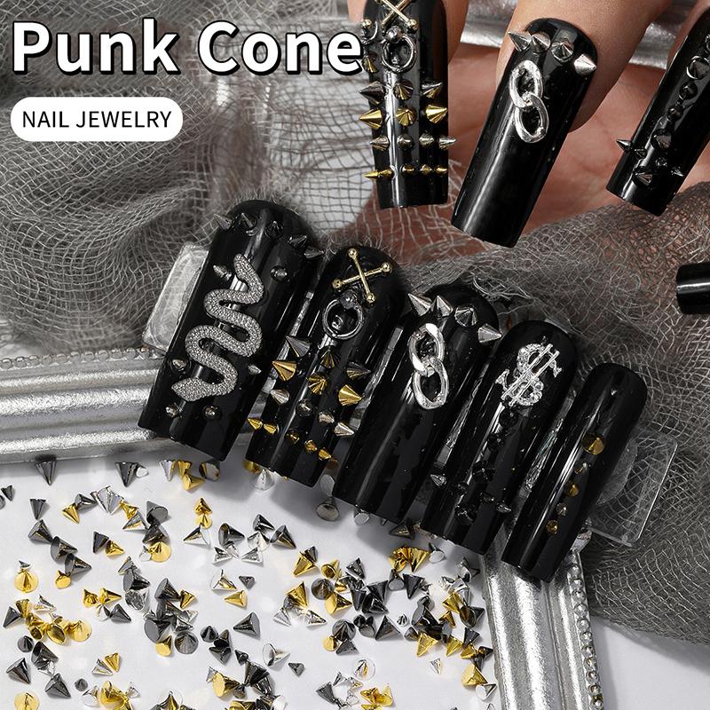 1000Pcs Retro Manicure Charms Punk Metal Rivet Nail Charms 3D Cone Nail Art Studs Stylish Alloy Nails Decoration Accessories