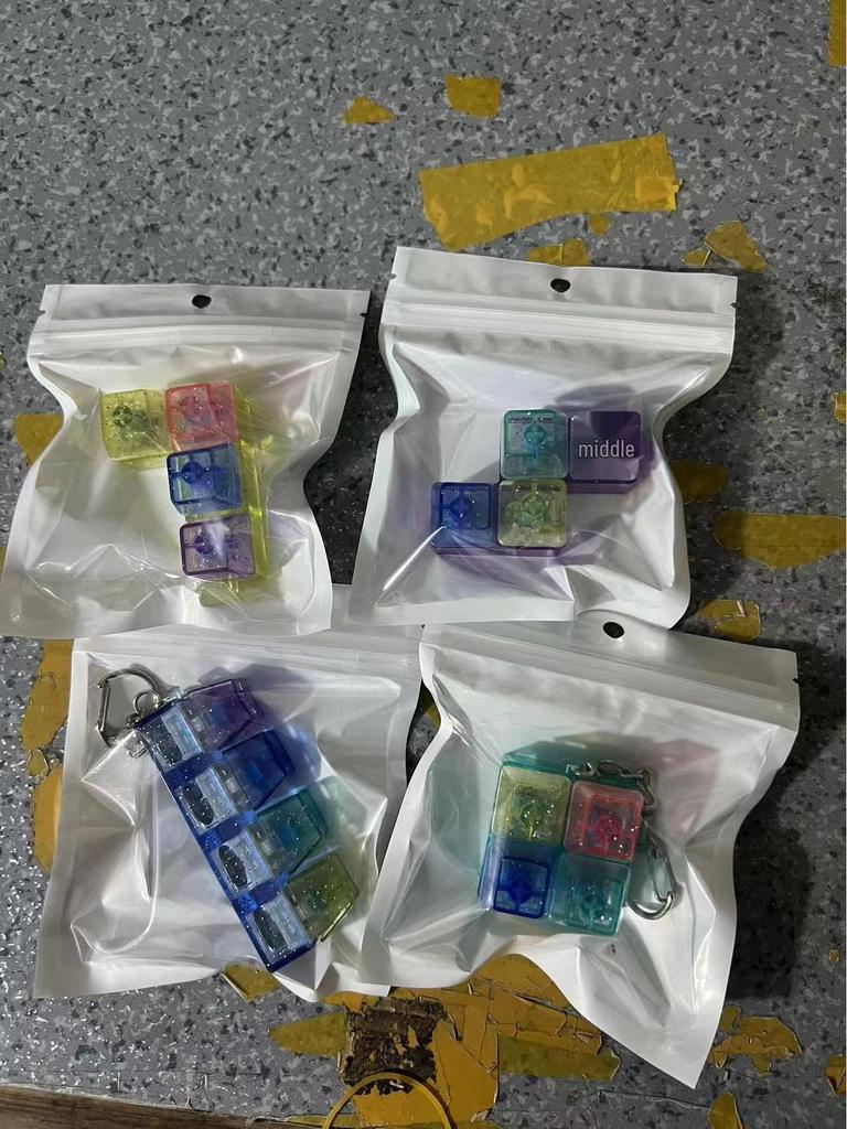 Fingertip Decompression Tetris Keychain Light-Up Wooden Fish Toy