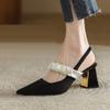 Luxury Women Sexy High Heels Sandals Chunky Fad Suede Pointed Toe Shoes Spring Summer New Pumps Women Slingback Slippers