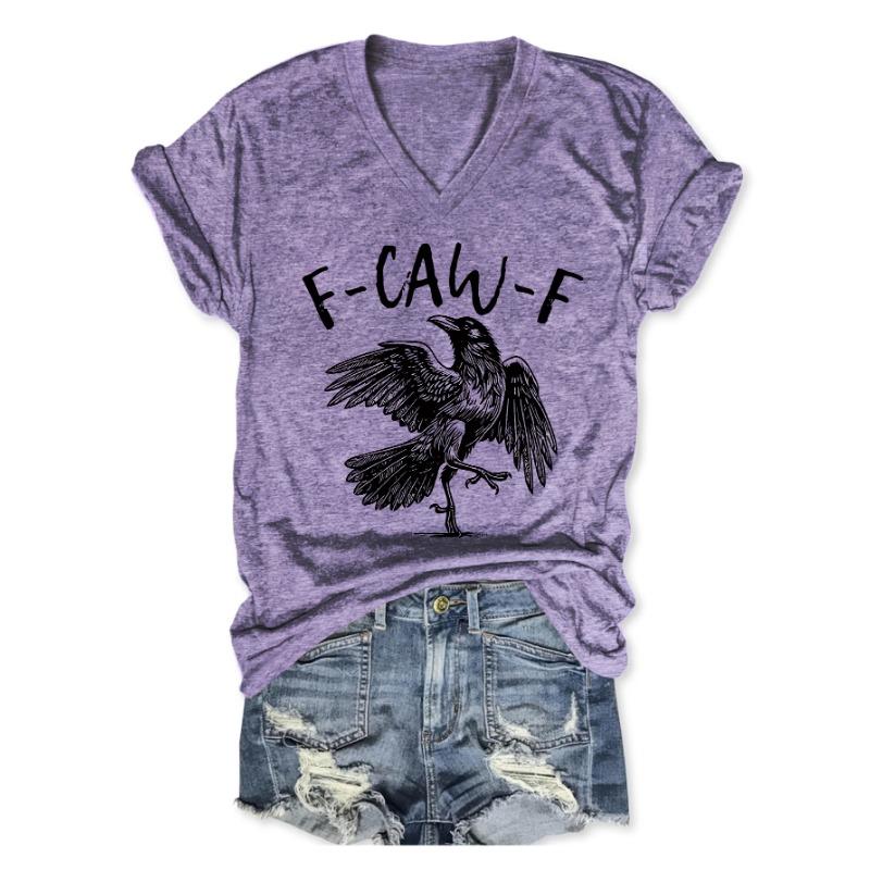 Summer Fashion Casual F Caw F2 Letter Crow Print T-shirt Women's V-neck Short Sleeved Shirt