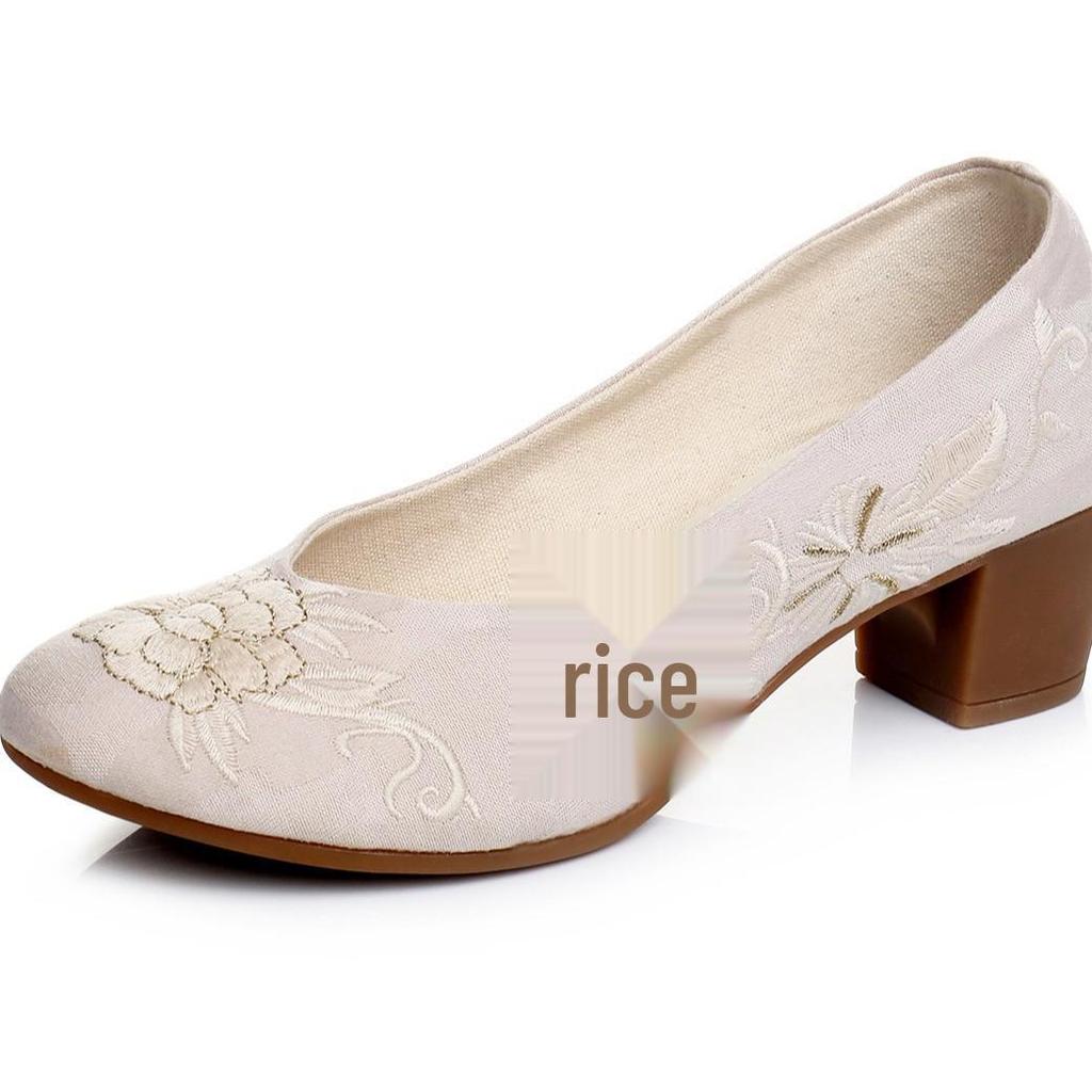 Litaixin Women's Chunky Heel Embroidered Shoes, Ethnic Style, Retro Hanfu Cloth Footwear