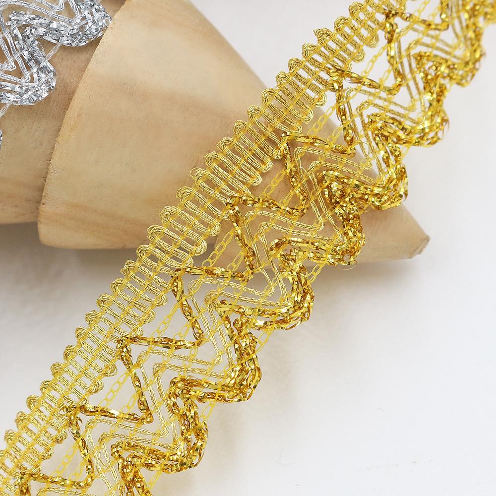 10yard GoldSilver Thread Hollow Wave Lace Ribbon Glitter Metallic lace Trim Border Clothes Curtain Decorative Edge lace trimming