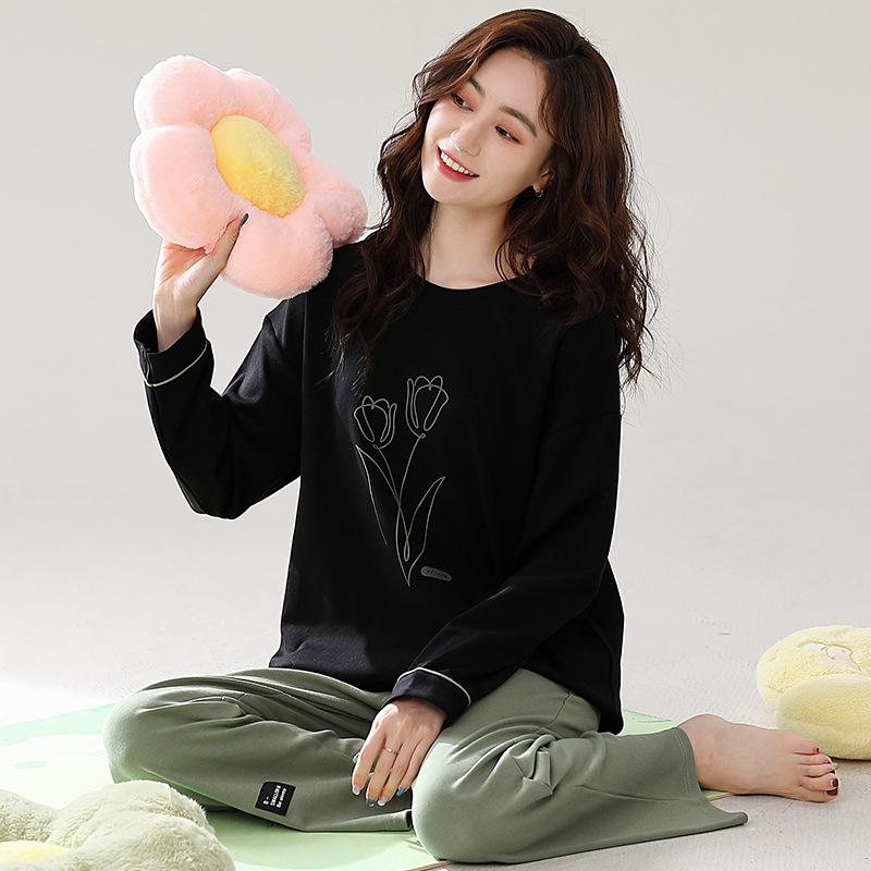 Pure Cotton Pajamas Women'S Cotton Long-Sleeved Trousers Women'S Casual Loungewear Set