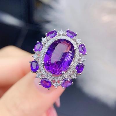 Luxury Open Ring with Imitation Amethyst and Yellow Diamond High Carbon Stone for Wealth Attraction