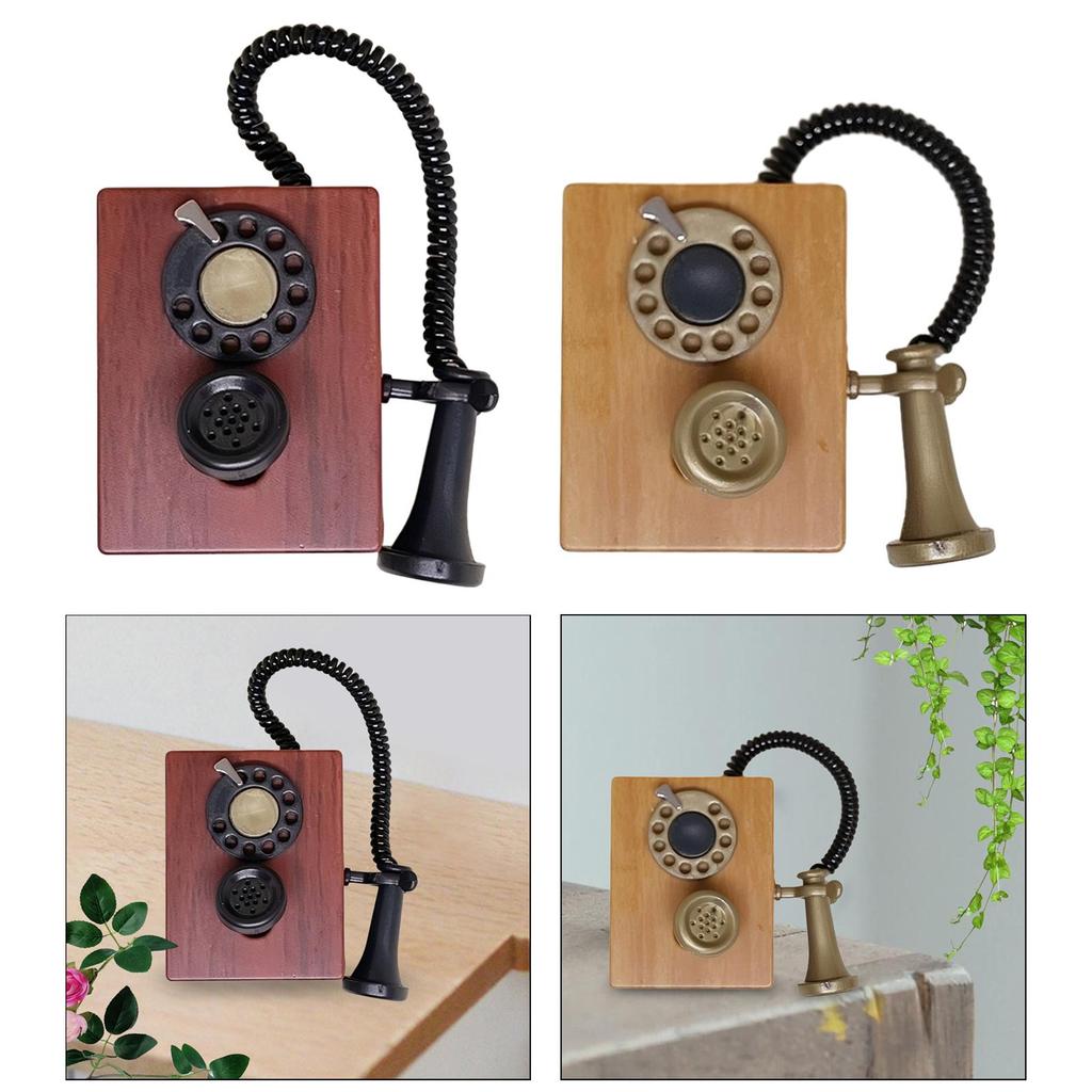 1:12 Desk Phone Model Vintage Realistic Dioramas Simulated Mini Phone Miniature Dial Phone for Architectural Layout