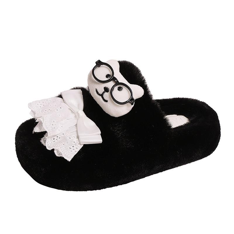 2025 New Cute Cartoon Bear Fluffy Slippers for Women's Autumn and Winter Indoor and Outdoor Wear Non-slip Thick-bottomed Cotton Slippers for Women