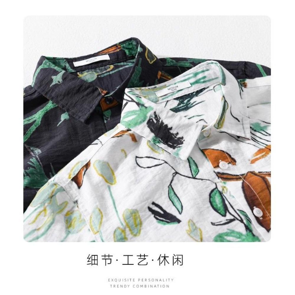 Korean Style Trendy Printed Long-sleeved Shirt for Men Summer Thin Casual Jacket Loose Fashionable Youth Cardigan