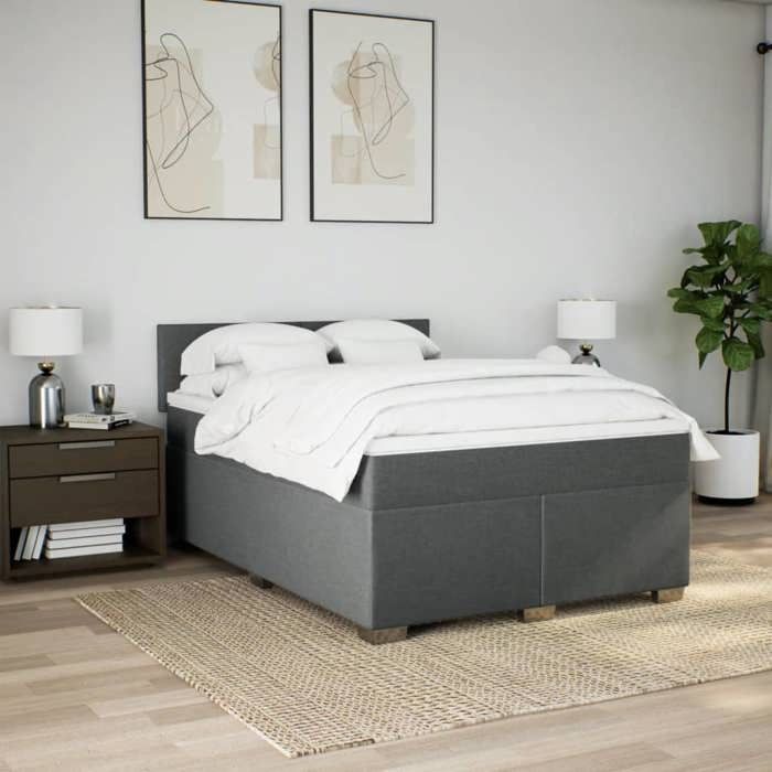 Maison Exclusive - Sommier à lattes de lit avec matelas Gris foncé 140x200cm Tissu