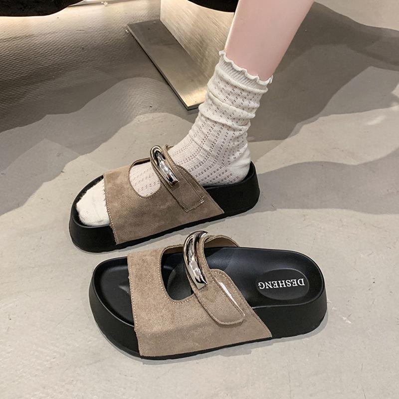 Thick-soled heightening one-word slippers for women to wear spring and summer seaside beach cool slippers