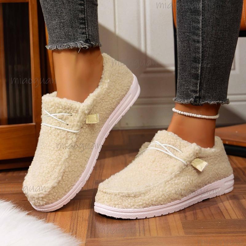 Women's Size36-43 Autumn Winter New Thick Soled Warm Cotton Shoes Casual Low Heel Loafers Comfortable Fur Shoes Zapatos De Mujer