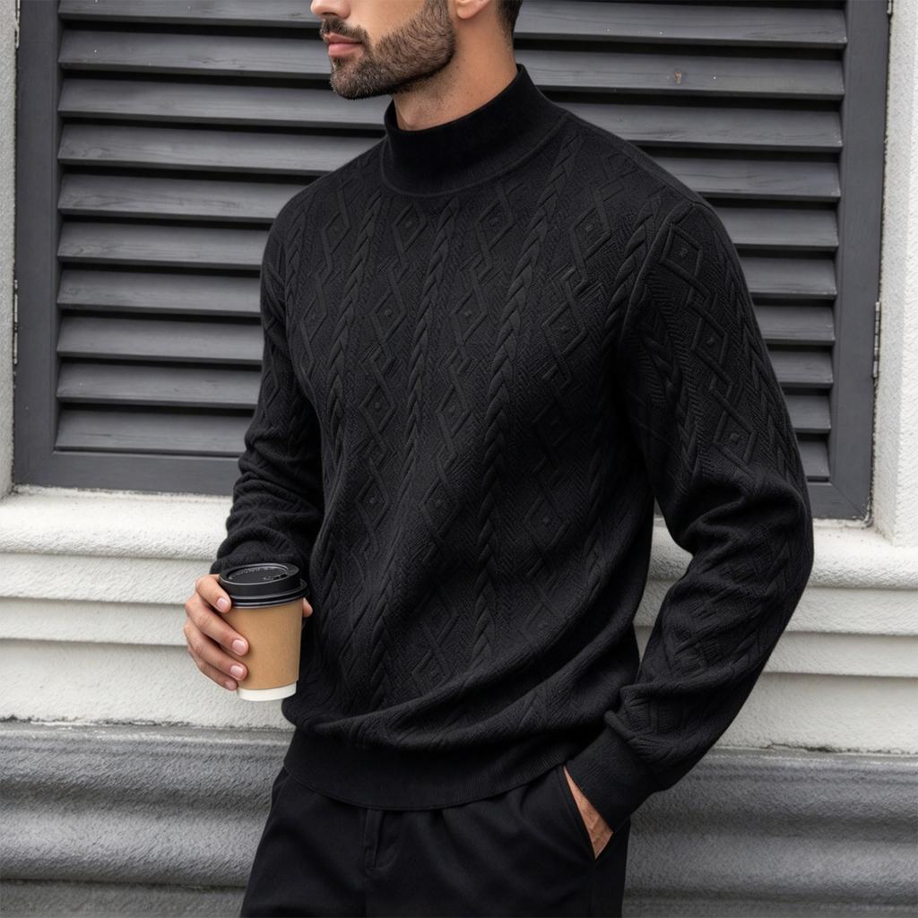 Suéter de Punto para Hombre Otoño Invierno, Jersey Casual de Cuello Medio de Color para Uso Diario al Aire Libre