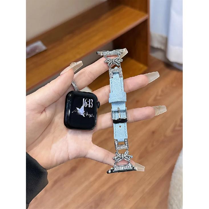 Leather Watch Bands for Apple Watch Women Band 38 4142 44 46 49mm Bracelet Bling Butterfly Slim Leather Strap for iWatch S10 9 8