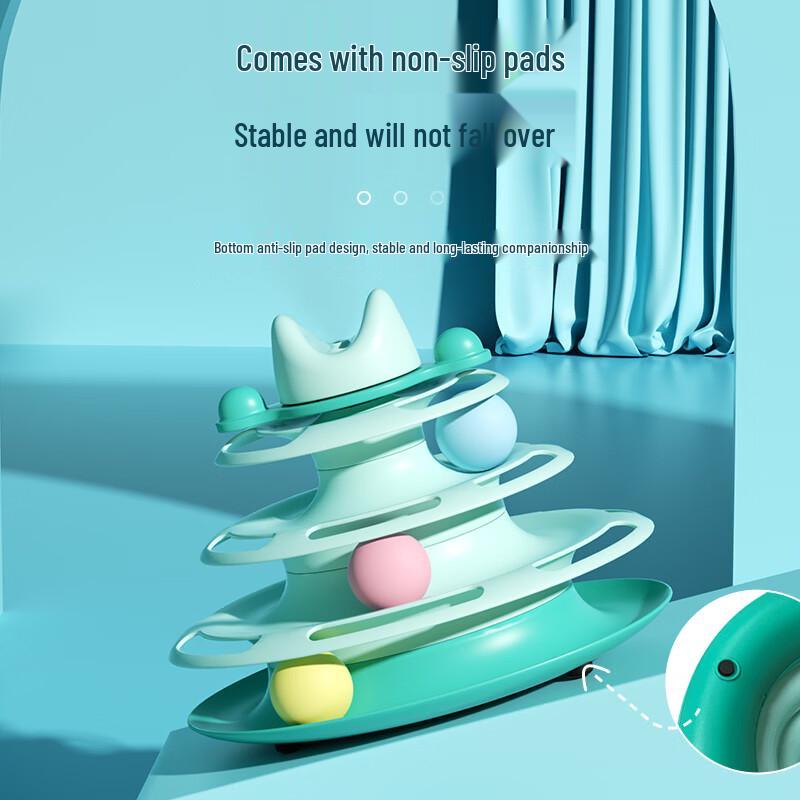 JiHang Cat Toy Multi-Layer Rotating Ball Tower with Feather Teaser