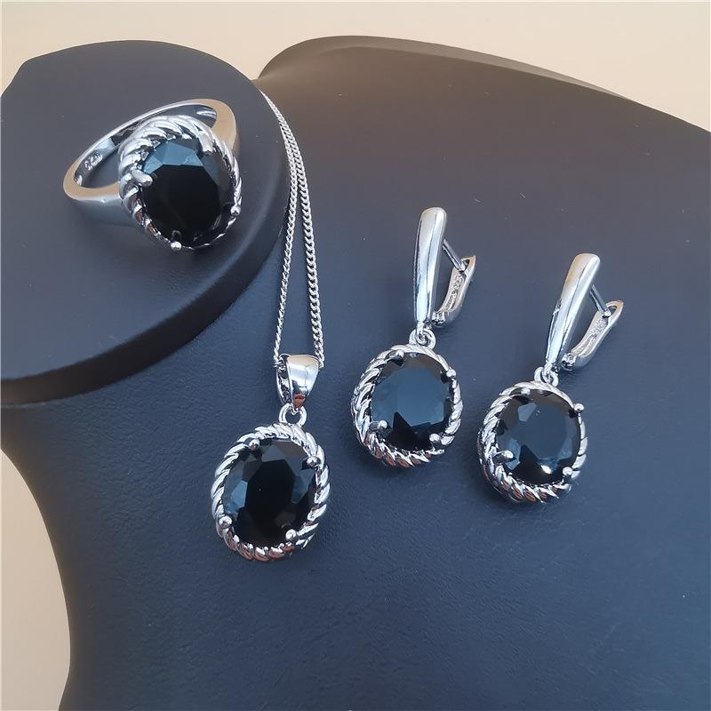 Jewelry Set Three Piece Oval European and American Style Tanzanite Crystal