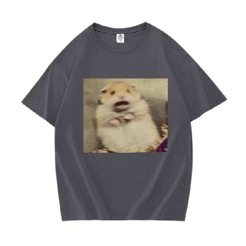 Funny Scared Hamster Meme Graphic TShirt Men Women ONeck Fashion Short Sleeve T Shirt Retro Clothing Oversized Cotton Tshirts