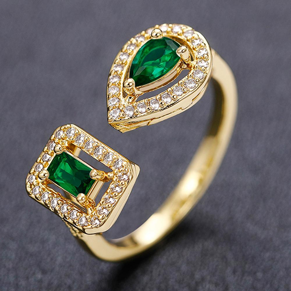 Huitan Geometric Shaped Cuff Opening Rings for Women  Color/Gold Color Noble Cubic Zirconia Ring Accessory Fashion Jewelry