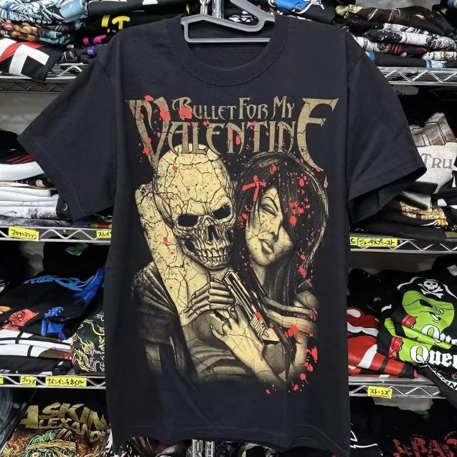 Unisex cotton t-shirt with short sleeves and collar, casual style, with impression of the group Bullet for My Valentine, stre