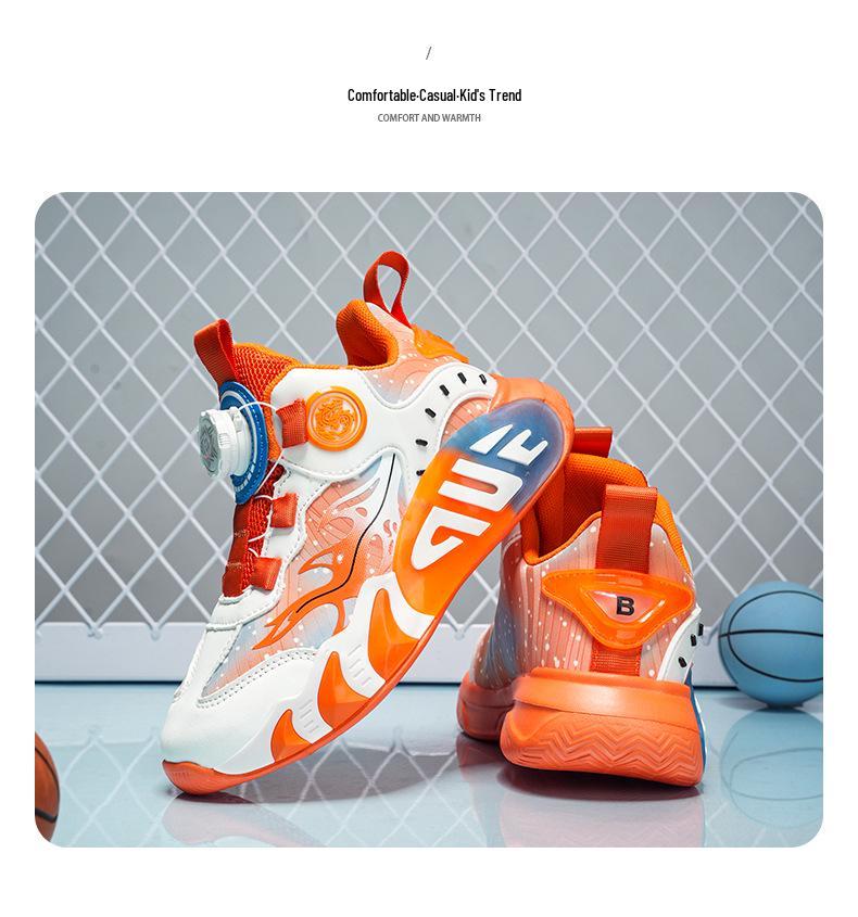 Kids' Waterproof Leather Sports Shoes: Lightweight Running & Basketball Sneakers with Rotary Button for Fall/Winter.
