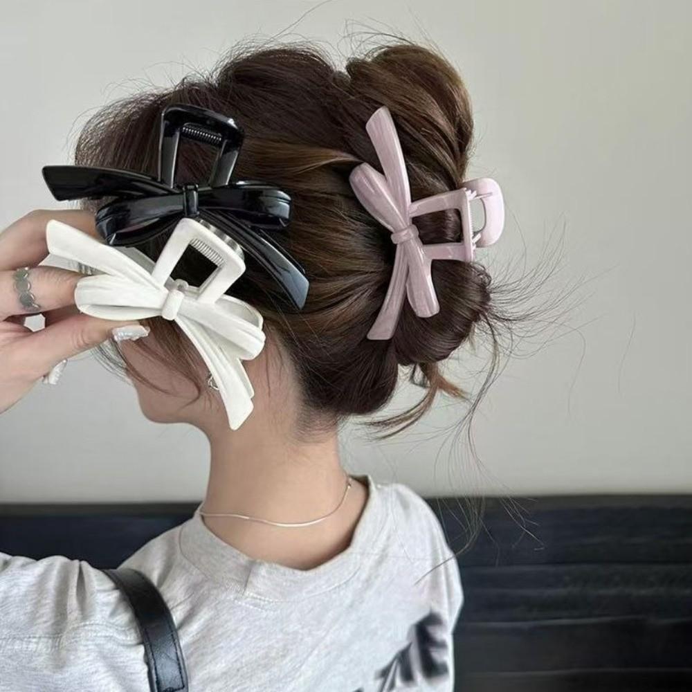 Solid Bow Hair Clips Plastic Barrettes Fashion Hair Claw Clip