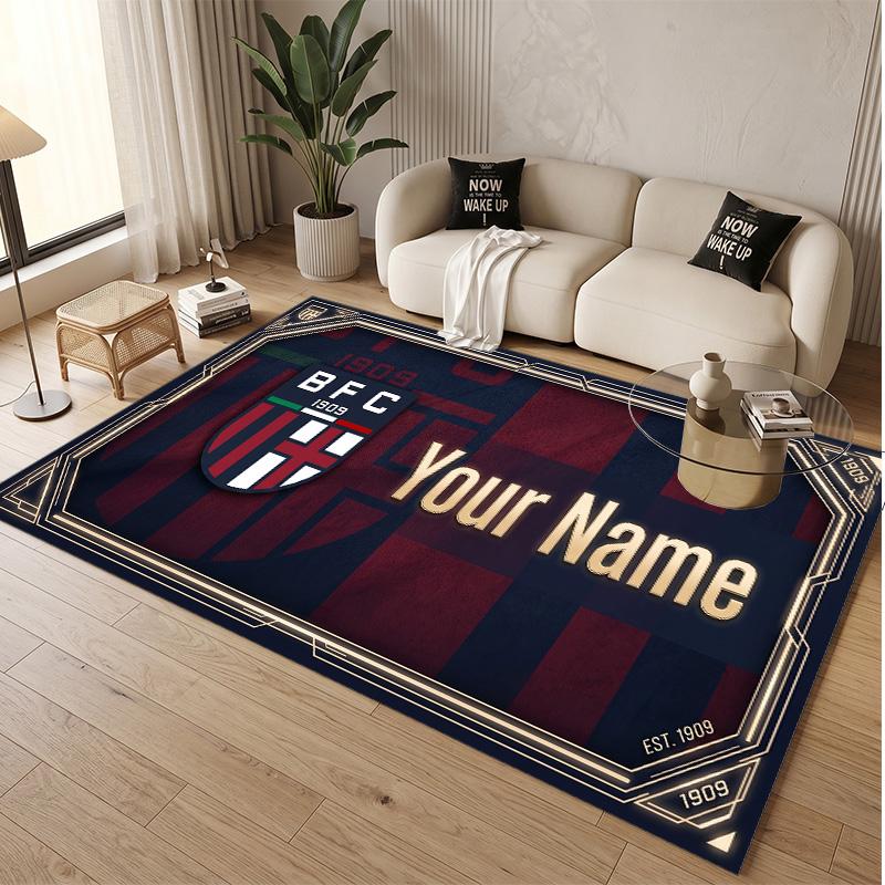 Personalized Crystal Velvet Carpet Bologna FC Pattern Non Slip Floor Rug