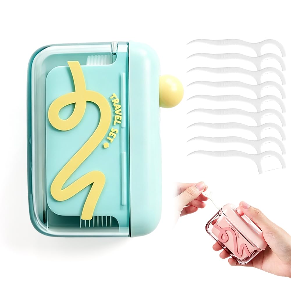 

Automatic pop-up portable dental floss dispenser, comes with 50 pieces of floss, 2026 upgraded version floss box, floss box зелений