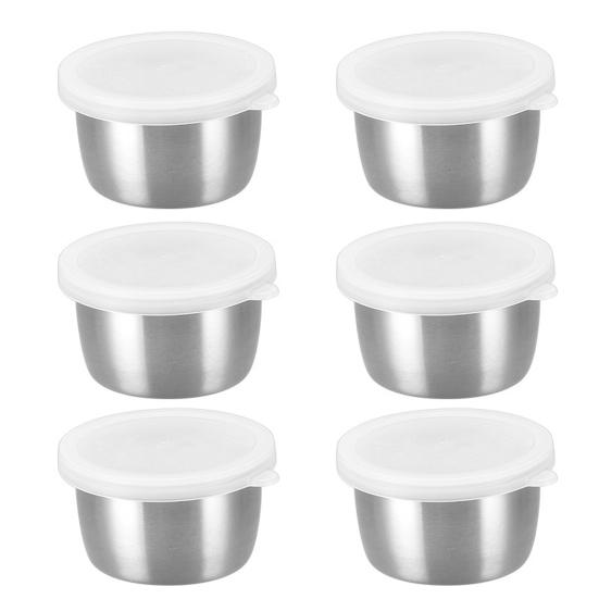 1/6Pcs Salad Dressing Containers 40ml Stainless Steel Sauce Cup Reusable Leak-Proof Condiment Sauce Dip Containers with Silicone Lids