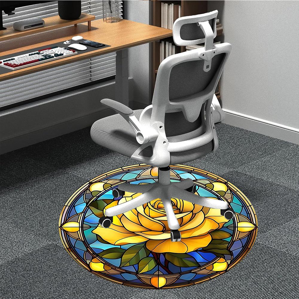 

1pc Rose Window Office Round Area Rug, Mat Suitable For Office, Under Office Chairs Bedroom Living Room Home Decor, Room Deco 80cm