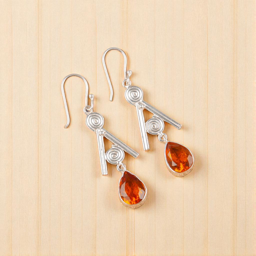 Citrine Gemstone 925 Sterling Silver Jewelry Handmade Drop/Dangle Earrings 2.4" EE-86-1